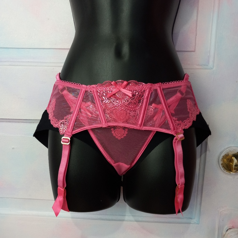 Honey Birdette luxury lingerie panty & suspender-Natalie wild pink! Shimmery sex - Picture 6 of 16